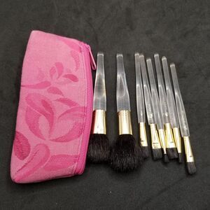 Mary Kay clear handle makeup brush set of 8 brushes and case vintage